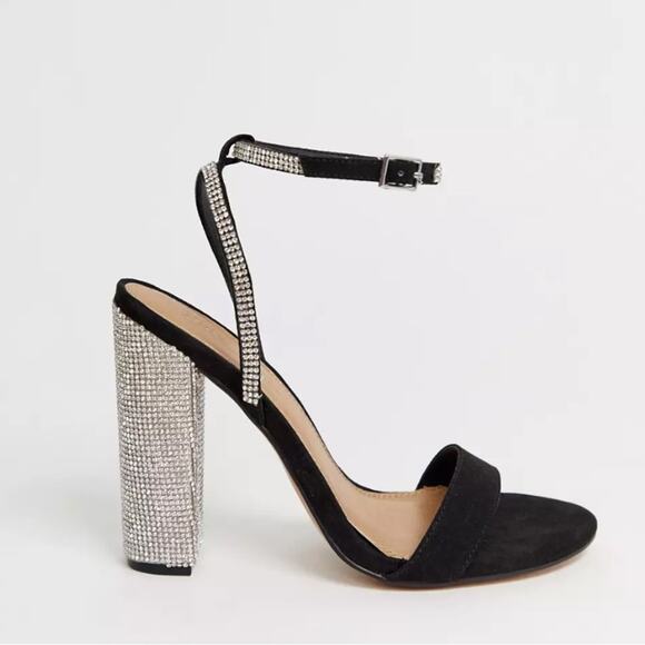 ASOS Design Hot Step Embellished Rhinestone Block Heel Black Sandals size 5 - Picture 3 of 13